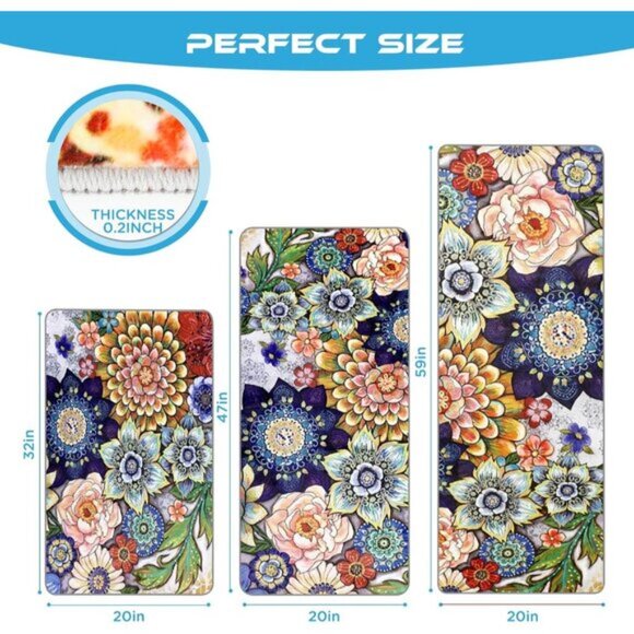 New 3Pcs Kitchen Rug Set, Colorful Non Slip Washable Mats for Floor & Hallway - Picture 2 of 6